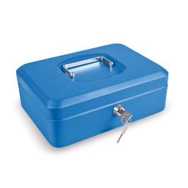 CAJA CAUDAL. C/BAN. AZUL. 25x18xh9  cm.